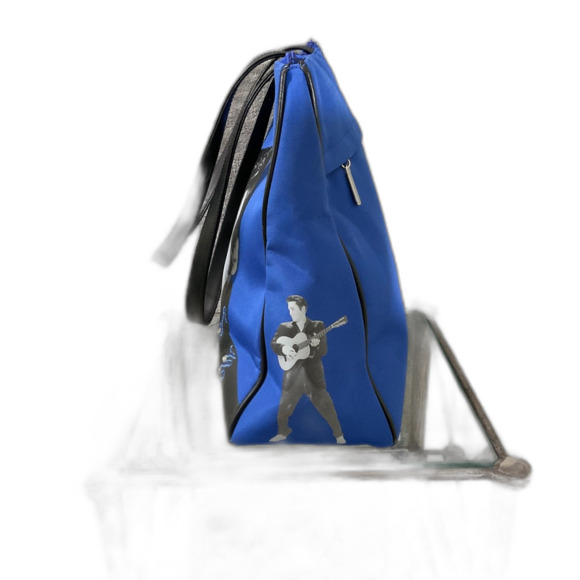 Vintage Elvis Presley Purse shoulder tote nylon? Blue Rhinestones embellished. - Picture 5 of 11